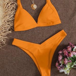SOLD Orange Rib Triangle Bikini Swimsuit